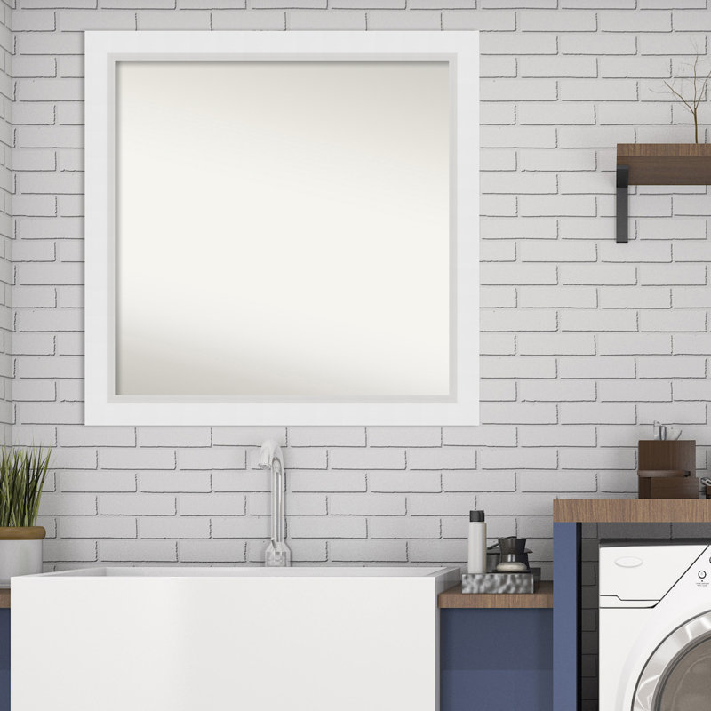 Blanco White Wood Bathroom Vanity Non-Beveled Wall Mirror, 30" x 30"