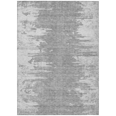 10' X 14' Silver Gray And Ivory Abstract Washable Indoor Outdoor Area Rug