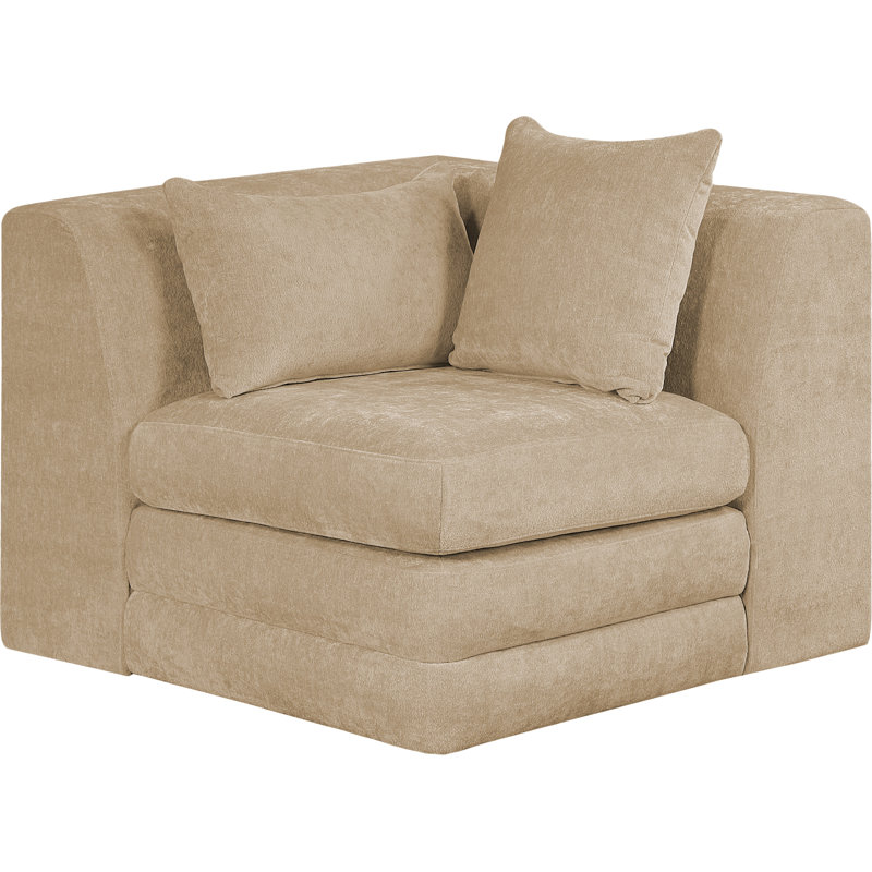 Fauteuil d'angle rembourré Vredenburgh Chenille, Tissu chenille beige