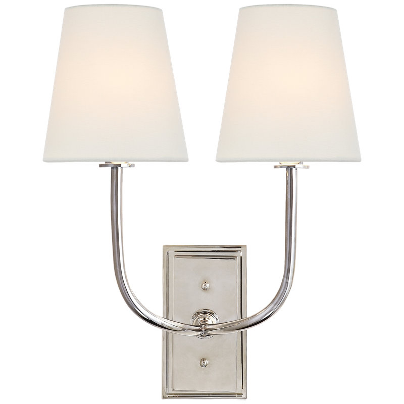 Thomas O'Brien Hulton Double Sconce, Polished Nickel, Fabric