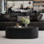 Table basse de rangement ovale cachée 33,46 po - Plateau en verre trempé certifié 3C et cuir noir de qualité supérieure, table basse de rangement moderne pour le salon-133293669