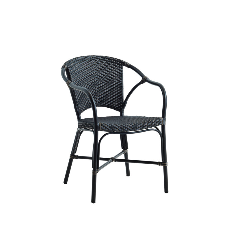Fauteuil de salle à manger Valerie, Rotin noir / pois cappuccino, Noir