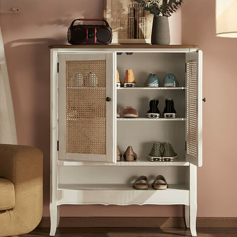 Banc de rangement pour chaussures en bois manufacturé brun + blanc + beige massif