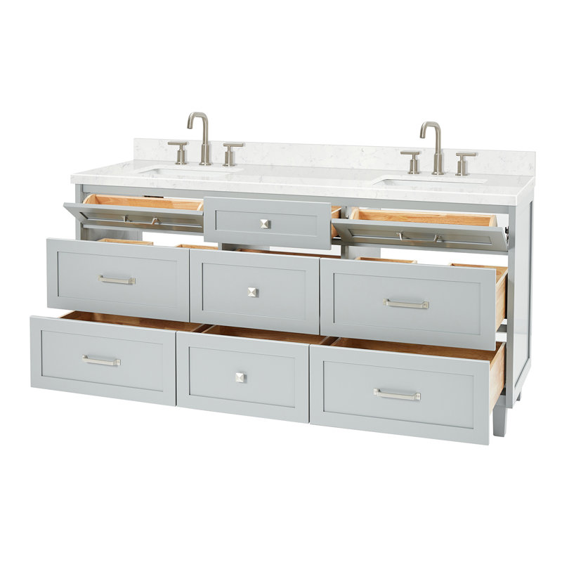 ARIEL Monroe 72 Double Sink Bathroom Vanity with Carrara Quartz Top, Gray