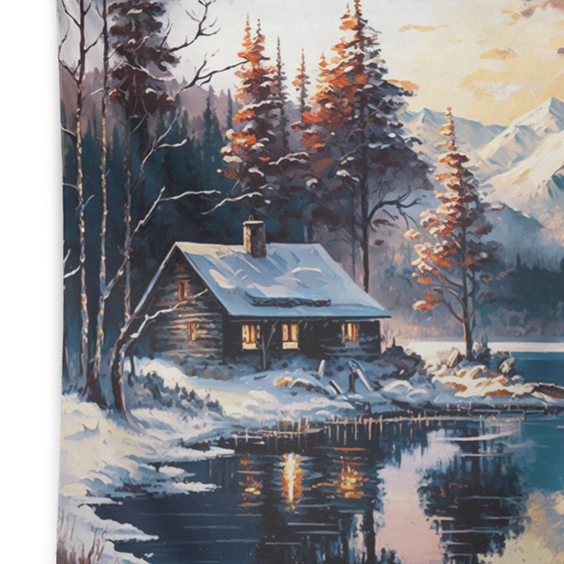 Tapisserie d'hiver en polyester sur le lac, H 32 po x l 39 po
