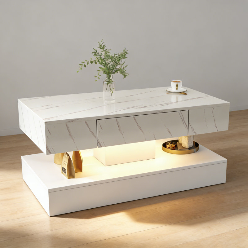 16.93IN High LED Coffee Table,Modern Coffee Table for Living Room,Living Room Tables,Large Living Room Furniture,LED Lights