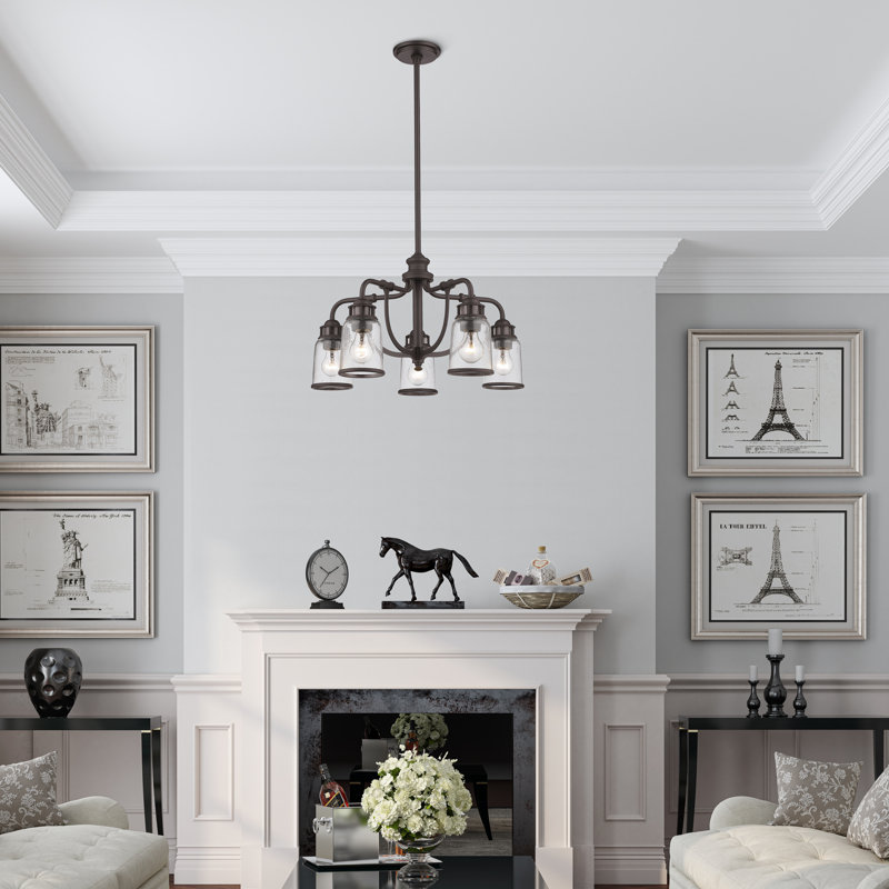 Lustre classique spectaculaire à 5 lumières Derrick, Bronze