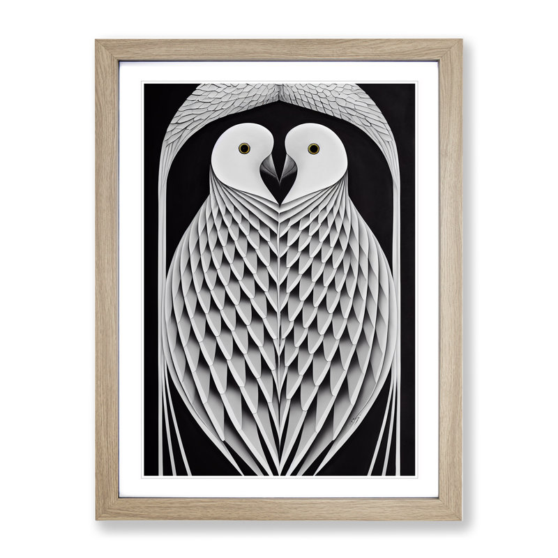 Symmetrical Birds Abstract - Single Picture Frame Print, 64cm H x 46cm W x 2cm D, Oak Framed