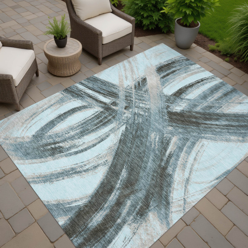 Machine Washable Indoor/Outdoor Lockway ACN2421 Abstract Rug, Rectangle 10' x 14'