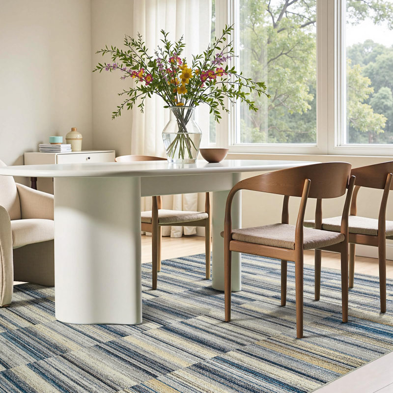 Modern Abstract Ultra-Thin Washable Area Rug, Rectangle 5' x 7', Blue