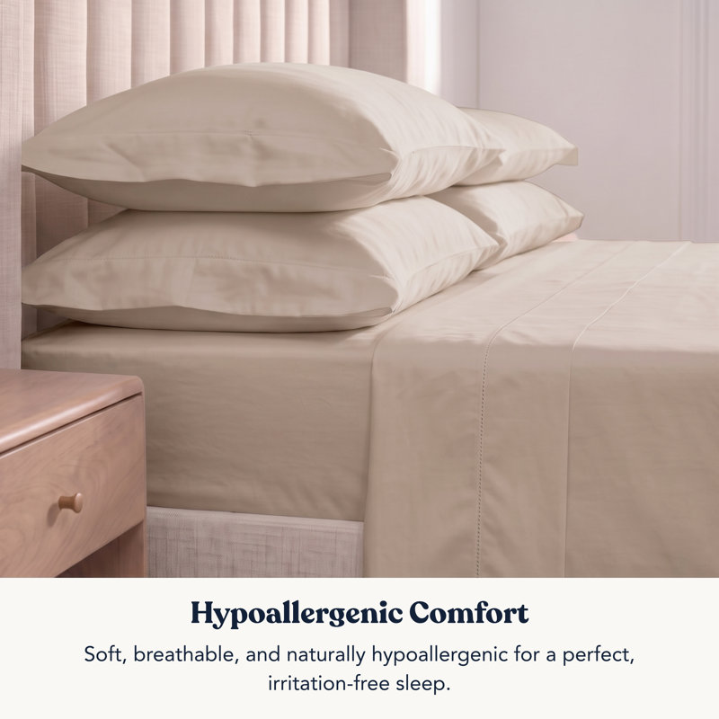 Drap-housse en satin de coton 100% biologique Delara GOTS, Drap plat de taille double, Naturel
