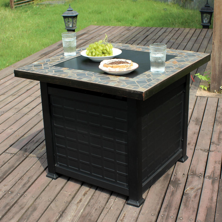 25.2'' H x 30'' W Slate Propane Outdoor Fire Pit Table with Lid