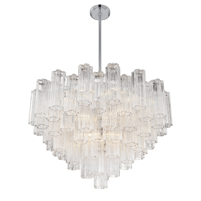 Dimmable Tiered Chandelier, Clear, Polished Chrome, 21.5" H x 32" W x 32" D