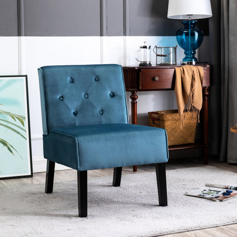Fauteuil d'appoint 2 pièces en velours avec base en mousse dense pour salon et coussins décoratifs en velours de 53 po, Bleu