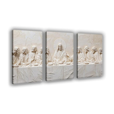 The Last Supper Print Poster, Da Vinci Shepherd Minimalist Beige Abstract, Carved Wood Style Renaissance, Christian Faith Hand Of God Canvas Paintings Posters Prints For Wall Art
