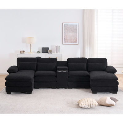 Canapé modulaire de 124 po en forme de U, canapé modulaire 4 places avec rangement, canapé-lit modulaire avec méridienne, avec console et port USB 