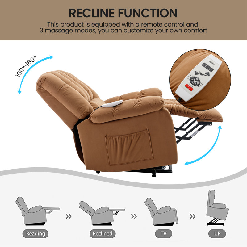 Fauteuil de massage inclinable électrique chauffant, Velours brun clair