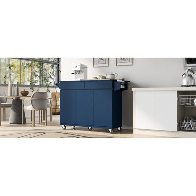 Îlot de cuisine avec abattant, chariot de rangement de cuisine avec support à épices, porte-serviettes et 2 tiroirs, îlot de cuisine sur roulettes avec tablettes réglables pour la cuisine, la salle à manger