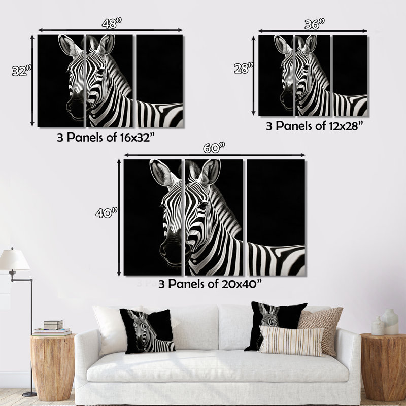 «Striking Zebra Patterns I» sur toile, 3 pièces, H 32 po x l 48 po x P 1 po