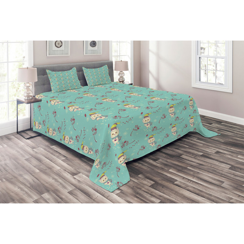 Owl Polyester Coverlet, King Bedspread + 2 Shams