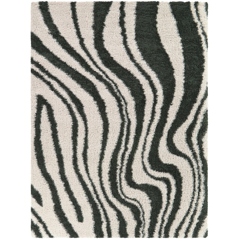 Burroughs Green Abstract Striped Area Rug, Rectangle 5'3" x 6'11.9"