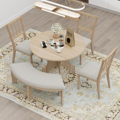 Ensemble de salle à manger 5 pièces avec table ronde extensible et 4 chaises rembourrées pour la cuisine