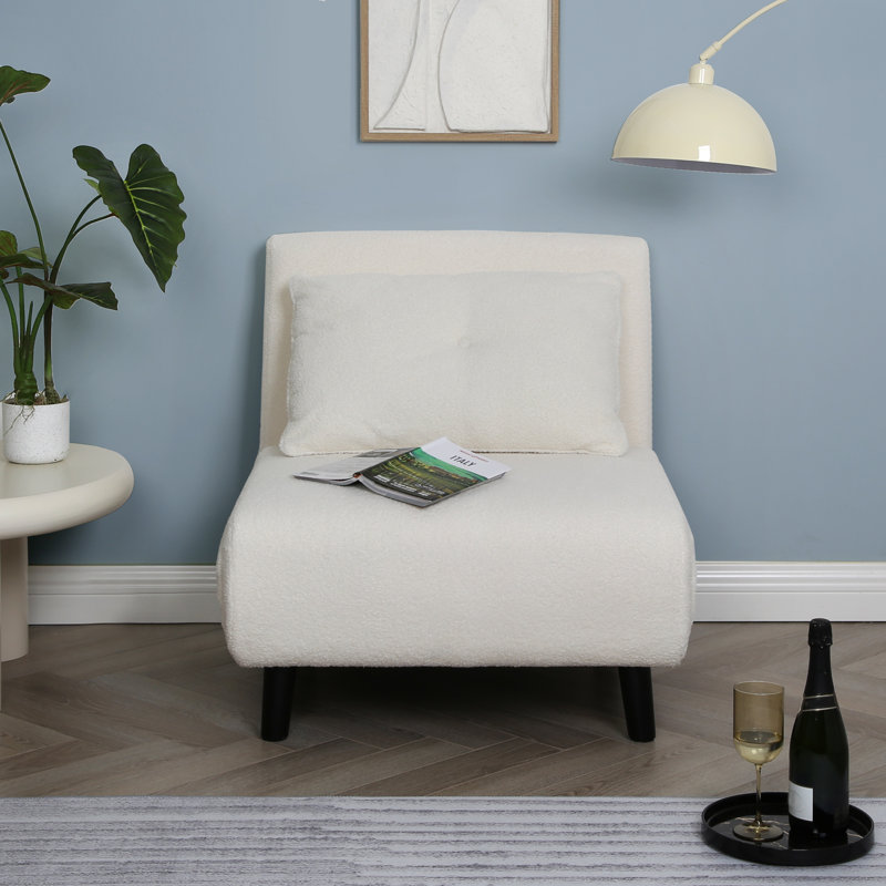 Single Sofa Bed - Fold Out Bed Chair, Cream, Boucle