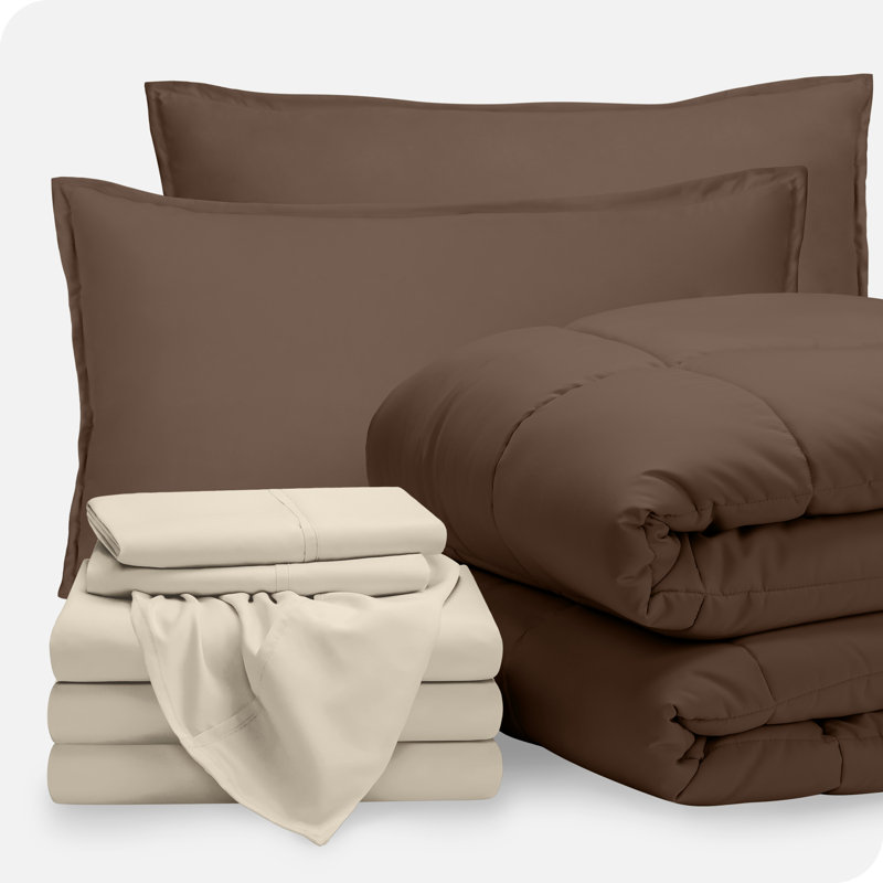 Microfiber Bed-In-A-Bag, Cocoa/Sand, Split King Comforter + 7 Additional Pieces