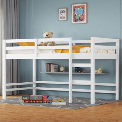 Kids Minimalist Loft Bed with Ladder and Safety Guardrails by George Oliver