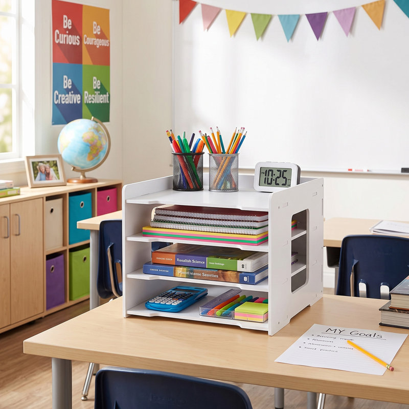 Support de classeur de bureau à 4 niveaux, support de rangement de documents A4 réglable, tableau WPC en PVC imperméable, trieur de dossiers de bureau
