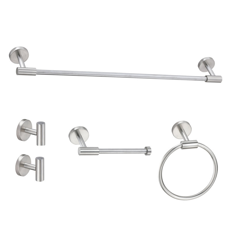 5 Piece Bathroom Accessories Set, Wall Mount Aluminium and Stainless Bathroom Hardware, Black, Brushed Nickel