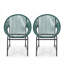 Ensemble de 2 chaises d'extérieur en osier, rotin bleu sarcelle et structure en fer-120992304