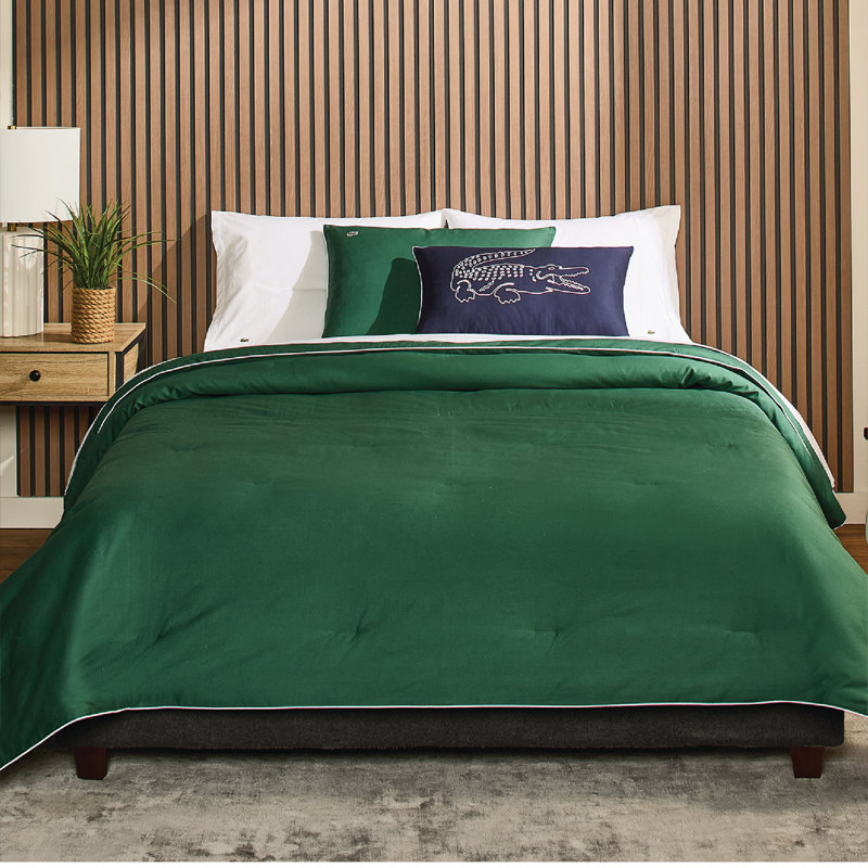 Ensemble d'édredon en coton 2 pièces Lacie, Édredon simple et 1 taie décorative, Cravate verte