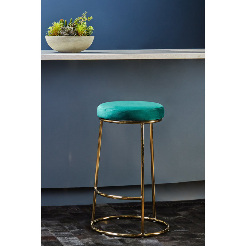 Alec Upholstered Counter Stool with Metal Frame, Green, 75cm