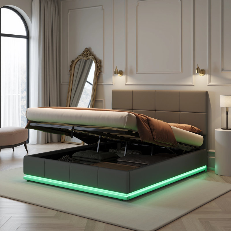 Upholstered Ottoman Storage Bed, Grey