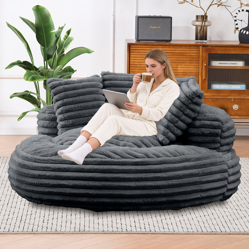 Wingback Bean Bag Chair – Corduroy, 350 lbs, Compression-Molded Foam, Dark Gray