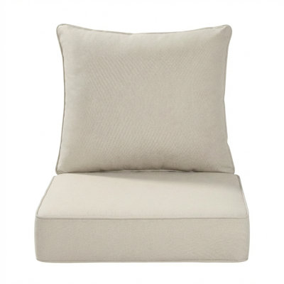 24" x 24" Patio Chair Cushions, 6 Inch Thick Deep Seat Cushion Set with Back Pillow, Outdoor Cushions for Patio Furniture, Water-Resistant Olefin Fabric, Fade-Resistant, Beige