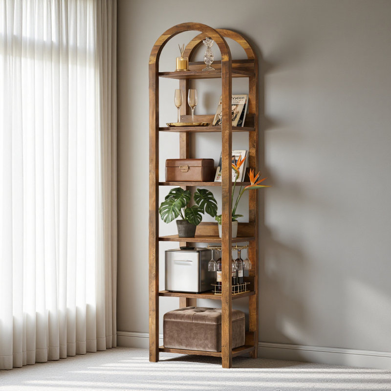 Storage Rack,6-Tier Bookshelf,Slim Arched Bookcase