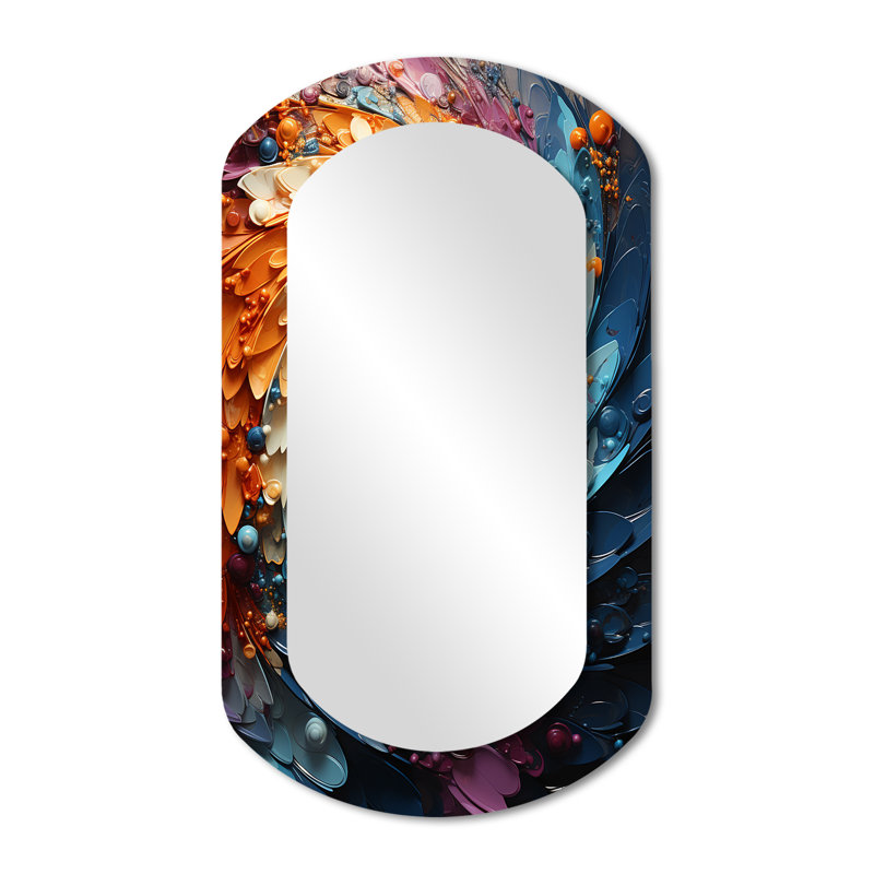 Zager Solitary spiral colorful Arc rainbow III - Abstract Spirals Asymmetrical Wall Mirror, Modern Cylinder Decorative Mirror, Printed Metal Art
