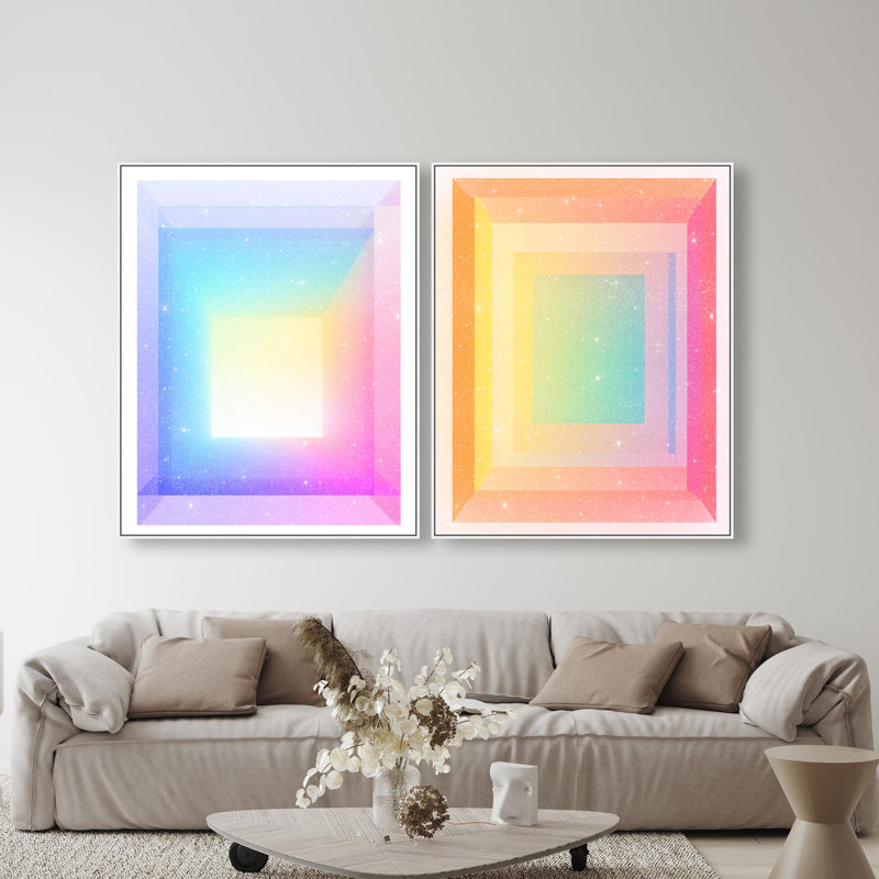 Oliver Gal Neon Geo Set Abstract - Diamond Dust Framed Canvas Art, 46" H x 37" W
