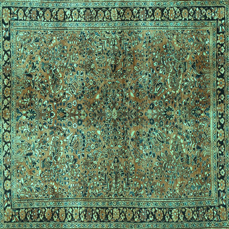 Tapis turquoise / brun / bleu marine tissé à la machine, Carré 7 pi