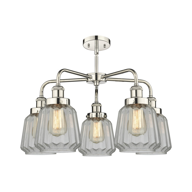 Bayron 5 - Light Glass Dimmable Chandelier, Clear, Polished Nickel