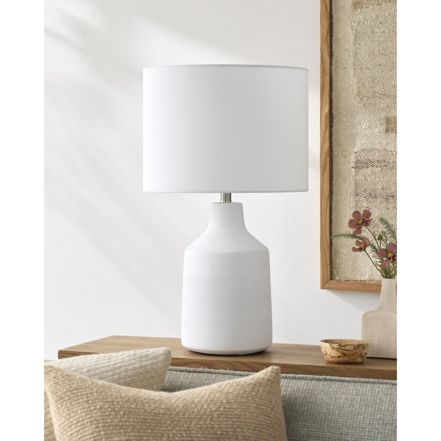Lockwood Concrete Linen Table Lamp, White, White