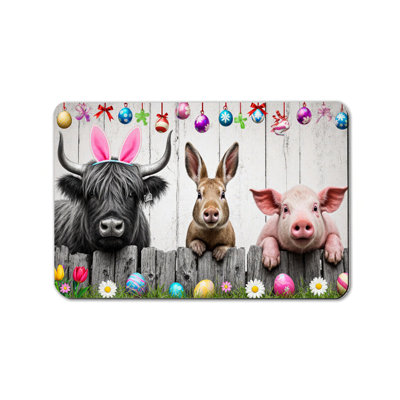 Whimsical Easter Farm Animals Non Slip Bath Rug 24x36 for Kids Room & Entryway