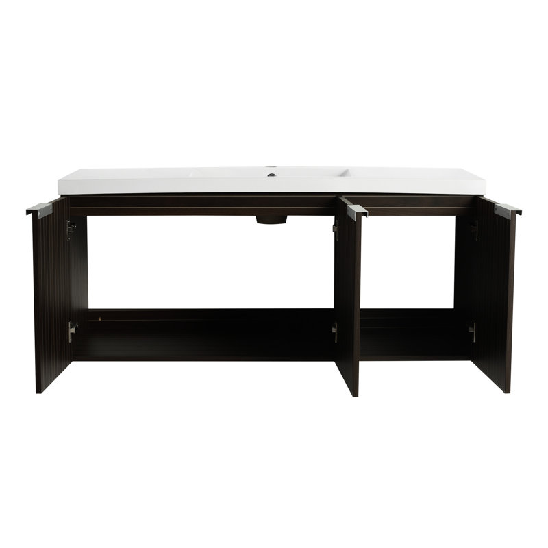 Meuble-lavabo 48 po avec lavabo en résine, portes à fermeture en douceur, fixation murale, lavabo rayé 48 po, fonctionnalité, fixation, teinte
