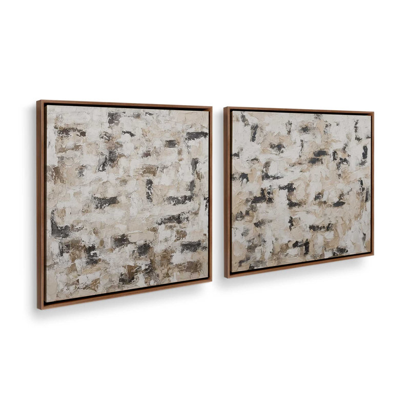Ensemble de 2 impressions sur terre, Cadre flottant en noyer, 16 po x 16 po