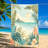 1Pcs Tropical Beach Towel, featuring vibrant leaves and flowers against a scenic ocean view, perfect for trips, picnics, travel.