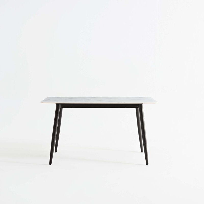 Table de salle à manger rectangulaire en pierre moderne de 1,4 m avec base en métal robuste pour la cuisine
