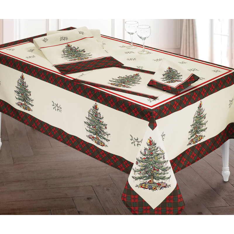Christmas Tree Floral Tablecloth, 90" x 14"