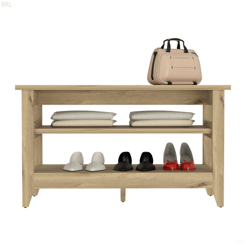 Banc de rangement Misuri, quatre pieds, deux tablettes ouvertes